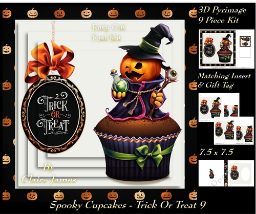 Spooky Cupcakes - Trick or Treat 5 - 3D Pyramid/pyrimage + Insert & Gift Tag