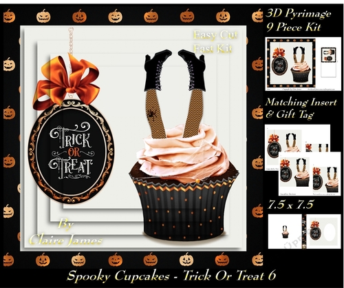 Spooky Cupcakes - Trick or Treat 6 - 3D Pyramid/pyrimage + Insert & Gift Tag