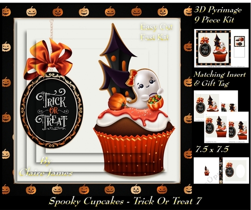 Spooky Cupcakes - Trick or Treat 7 - 3D Pyramid/pyrimage + Insert & Gift Tag