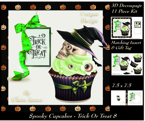 Spooky Cupcakes - Trick or Treat 8 - Special 3D Decoupage + Insert & Tag