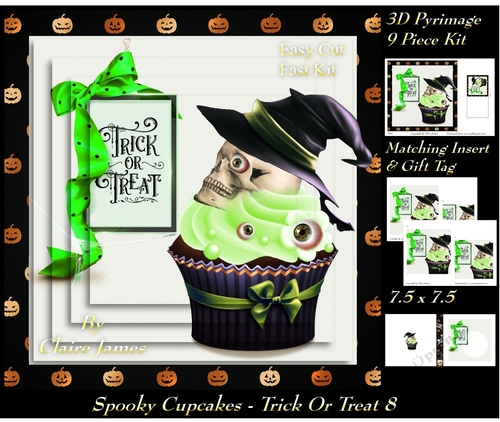 Spooky Cupcakes - Trick or Treat 8 - 3D Pyramid/pyrimage + Insert & Gift Tag