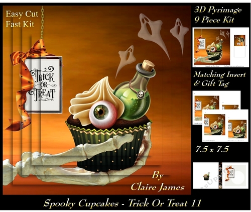 Spooky Cupcakes - Trick or Treat 11 - 3D Pyramid/pyrimage + Insert & Gift Tag