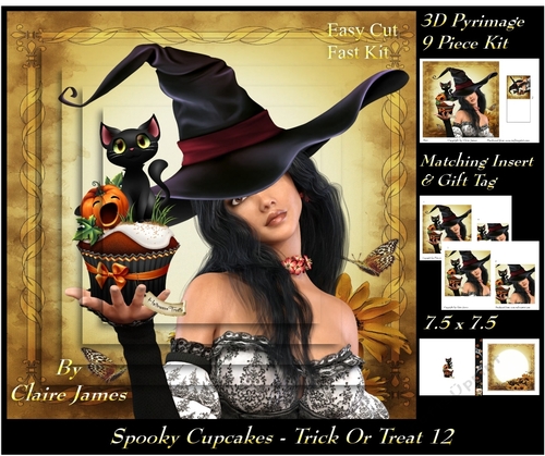 Spooky Cupcakes - Trick or Treat 12 - 3D Pyramid/pyrimage + Insert & Gift Tag