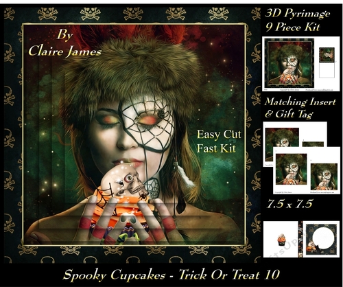 Spooky Cupcakes - Trick or Treat 10 - 3D Pyramid/pyrimage + Insert & Gift Tag
