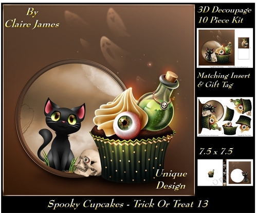 Spooky Cupcakes - Trick or Treat 13 - Special 3D Decoupage + Insert & Tag