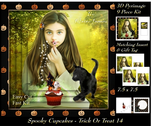Spooky Cupcakes - Trick or Treat 14 - 3D Pyramid/pyrimage + Insert & Gift Tag