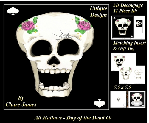 All Hallows Eve - The Day Of The Dead 60 - Special 3D Decoupage + Insert & Tag