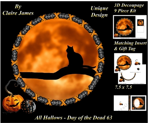 All Hallows Eve - The Day Of The Dead 63 - Special 3D Decoupage + Insert & Tag