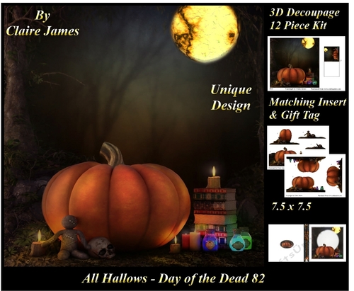 All Hallows Eve - The Day Of The Dead 82 - Special 3D Decoupage + Insert & Tag