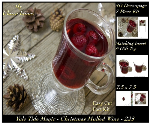 Yule Tide Magic 223 - Mulled Wine - 3D Decoupage + Insert & Tag
