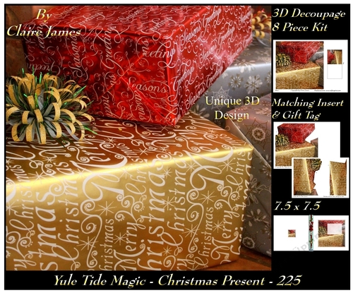 Yule Tide Magic 225 - Christmas Present - 3D Decoupage + Insert & Tag