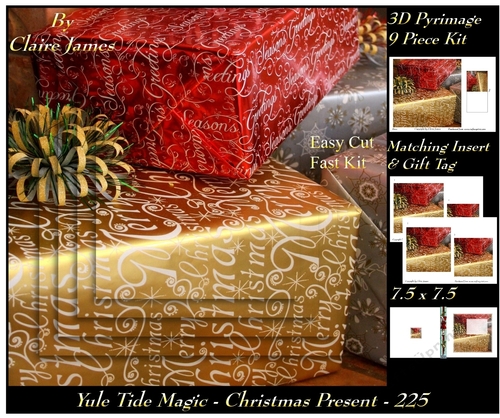 Yule Tide Magic 225 - Christmas Present - 3D Pyramid/pyrimage + Insert & Gift Tag