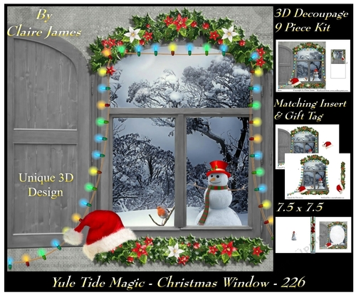 Yule Tide Magic 226 - Christmas Window - 3D Decoupage + Insert & Tag