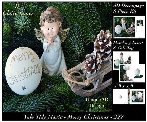 Yule Tide Magic 227 - Merry Christmas - 3D Decoupage + Insert & Tag