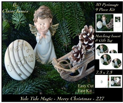 Yule Tide Magic 227 - Merry Christmas - 3D Pyramid/pyrimage + Insert & Gift Tag
