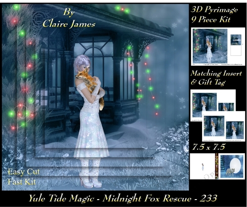 Yule Tide Magic 233 - Midnight Fox Rescue - 3D Pyramid/pyrimage + Insert & Gift Tag