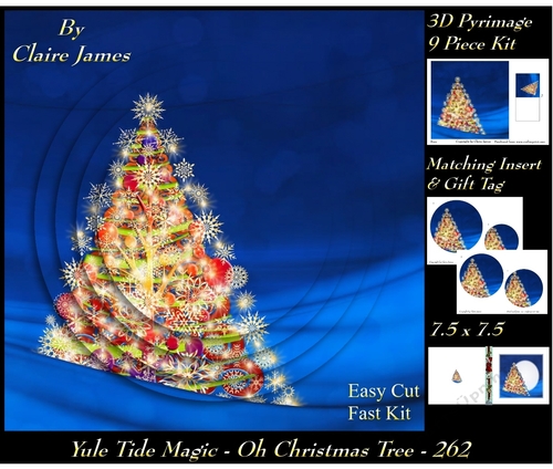 Yule Tide Magic 262 - Christmas Tree - 3D Pyramid/pyrimage + Insert & Gift Tag