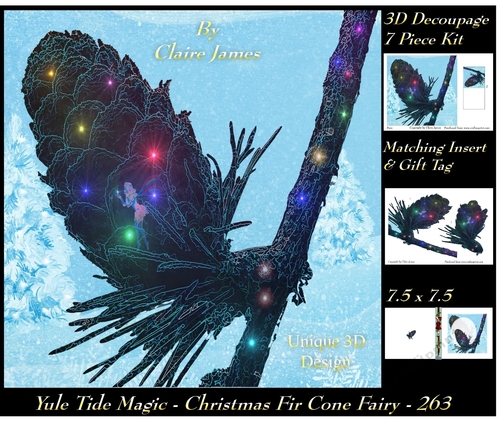 Yule Tide Magic 263 - Christmas Fir Cone Fairy - 3D Decoupage kit + Insert & Gift Tag