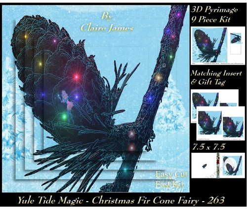 Yule Tide Magic 263 - Christmas Fir Cone Fairy - 3D Pyramid/pyrimage + Insert & Gift Tag
