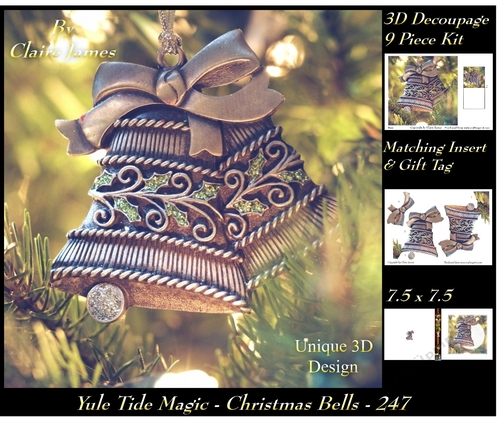 Yule Tide Magic 247 - Christmas Bells - 3D Decoupage kit + Insert & Gift Tag