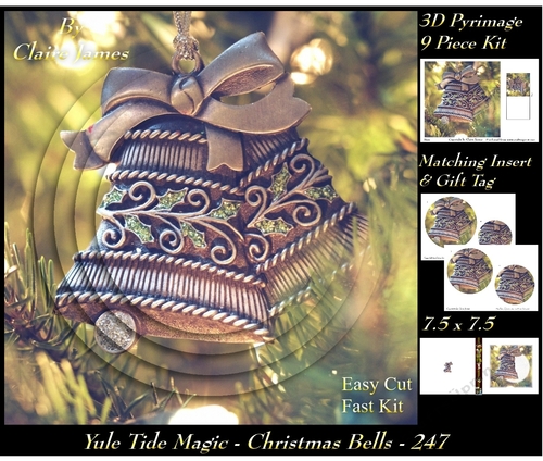 Yule Tide Magic 247 - Christmas Bells - 3D Pyrimage/pyramid kit + Insert & Gift Tag