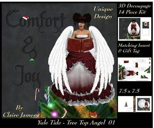 Yule Tide - Christmas Tree Top Angel 01 - 3D Decoupage kit + Insert & Gift Tag