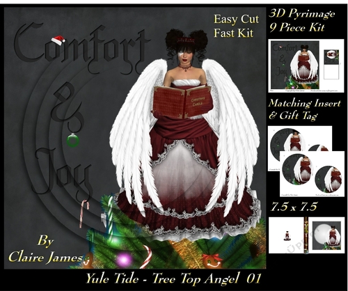 Yule Tide - Christmas Tree Top Angel 01 - 3D Pyrimage/pyramid kit + Insert & Gift Tag