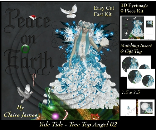 Yule Tide - Christmas Tree Top Angel 02 - 3D Pyrimage/pyramid kit + Insert & Gift Tag