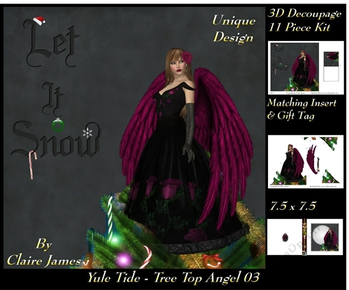 Yule Tide - Christmas Tree Top Angel 03 - 3D Decoupage kit + Insert & Gift Tag