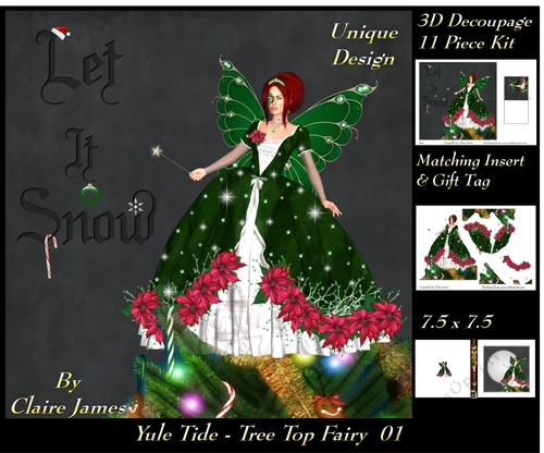 Yule Tide - Christmas Tree Top Fairy 01 - 3D Decoupage kit + Insert & Gift Tag