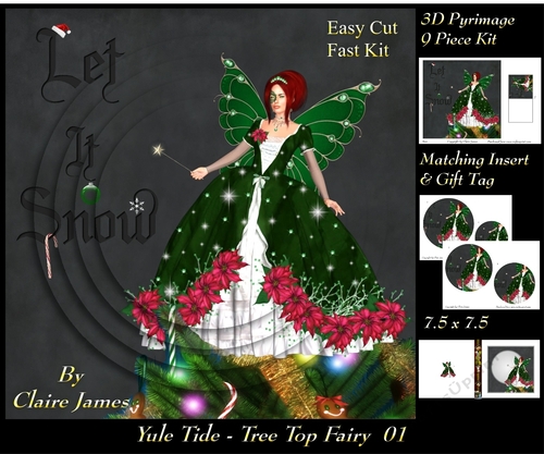 Yule Tide - Christmas Tree Top Fairy 01 - 3D Pyrimage/pyramid kit + Insert & Gift Tag