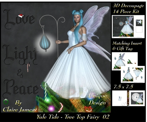 Yule Tide - Christmas Tree Top Fairy 02 - 3D Decoupage kit + Insert & Gift Tag