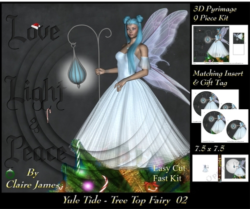 Yule Tide - Christmas Tree Top Fairy 02 - 3D Pyrimage/pyramid kit + Insert & Gift Tag
