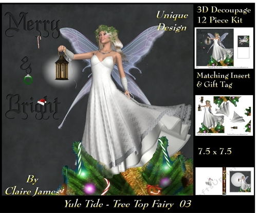 Yule Tide - Christmas Tree Top Fairy 03 - 3D Decoupage kit + Insert & Gift Tag