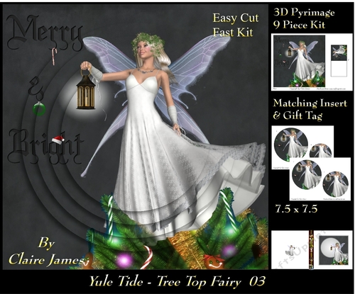 Yule Tide - Christmas Tree Top Fairy 03 - 3D Pyrimage/pyramid kit + Insert & Gift Tag