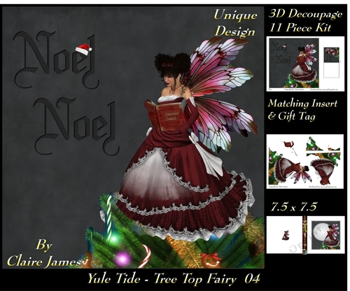 Yule Tide - Christmas Tree Top Fairy 04 - 3D Decoupage kit + Insert & Gift Tag