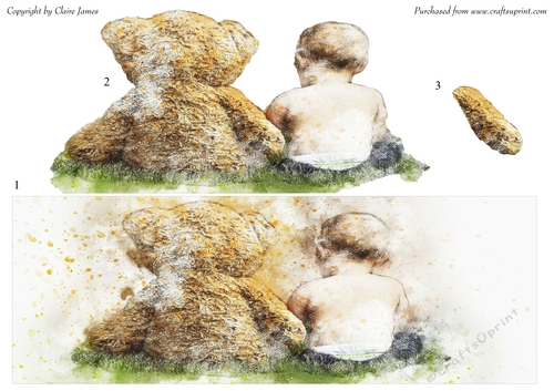 One Sheet Wonders - Water Colour Magic - Baby & Teddy Friends Forever - Easy Cut - 3D Decoupage