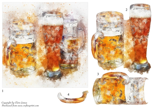 One Sheet Wonders - Water Colour Magic - Beer - Easy Cut - 3D Decoupage