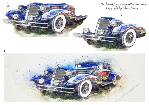 One Sheet Wonders - Water Colour Magic - Custom Car 2 - Easy Cut - 3D Decoupage