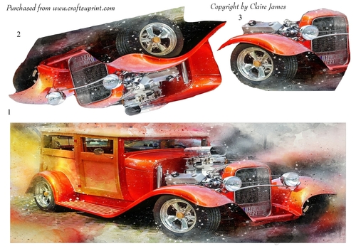 One Sheet Wonders - Water Colour Magic - Custom Car 4 - Easy Cut - 3D Decoupage