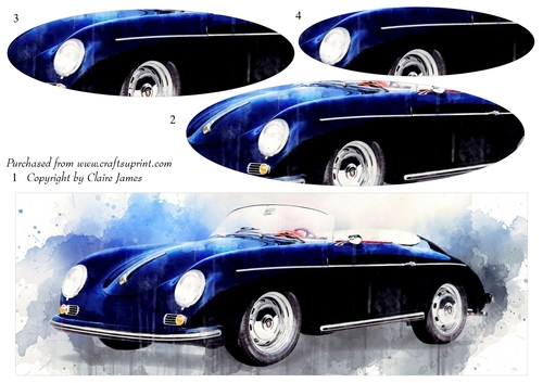 One Sheet Wonders - Water Colour Magic - Vintage Sports Car - Easy Cut - 3D Pyramid 