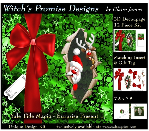Yule Tide Magic -  Surprise Present 1 - 3D Decoupage kit + Insert & Gift Tag