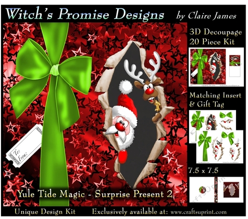 Yule Tide Magic -  Surprise Present 2 - 3D Decoupage kit + Insert & Gift Tag