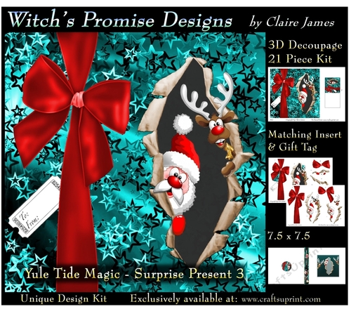 Yule Tide Magic -  Surprise Present 3 - 3D Decoupage kit + Insert & Gift Tag