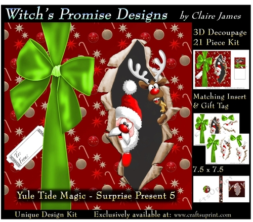Yule Tide Magic -  Surprise Present 5 - 3D Decoupage kit + Insert & Gift Tag
