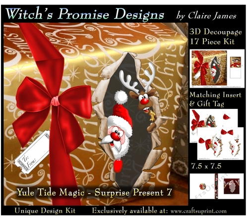 Yule Tide Magic -  Surprise Present 7 - 3D Decoupage kit + Insert & Gift Tag