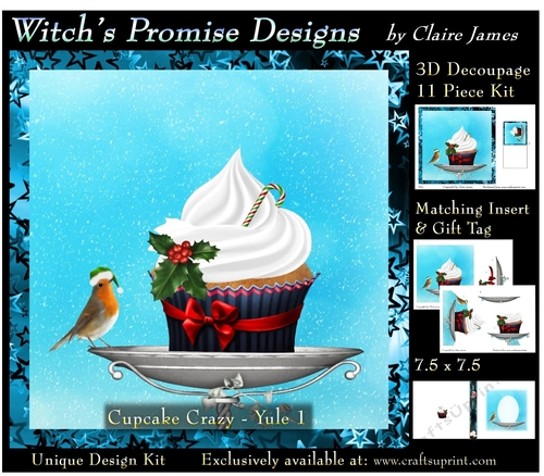 Cupcake Crazy - Yule 1 - 3D Decoupage kit + Insert & Gift Tag
