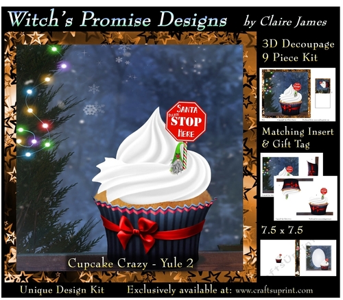 Cupcake Crazy - Yule 2 - 3D Decoupage kit + Insert & Gift Tag