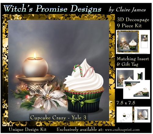 Cupcake Crazy - Yule 3 - 3D Decoupage kit + Insert & Gift Tag