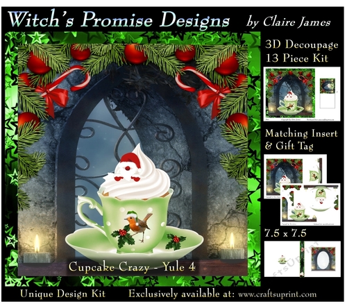 Cupcake Crazy - Yule 4 - 3D Decoupage kit + Insert & Gift Tag